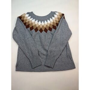 St. Johns Bay Mens Grey Argyle Crewneck Sweater Cozy Preppy Fair Isle Winter